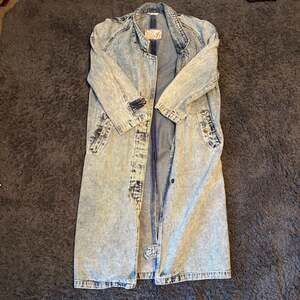Vintage 80s Aviation Action by Bitterman Acid Wash Long Denim Duster Trench Coat